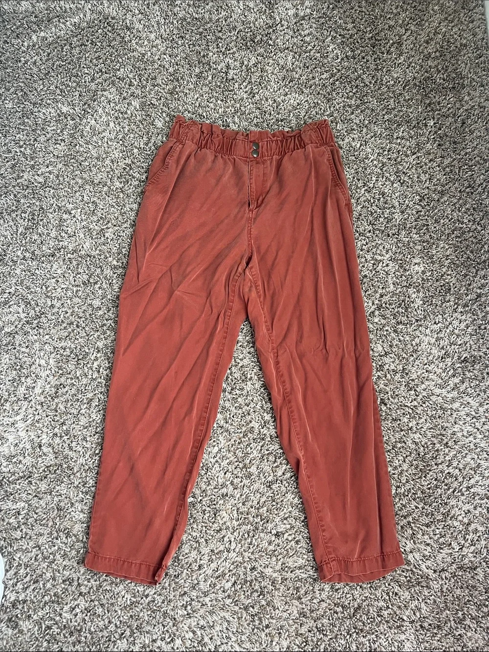 LOFT Womens Elastic-Waist Trousers in Rust Orange